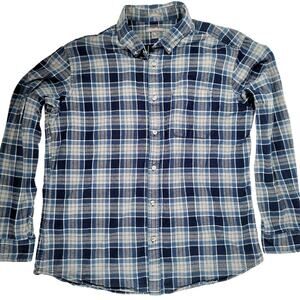 Eddie Bauer Plaid Flannel Shirt Mens Large Button Down Relaxed Fit Blue Gray